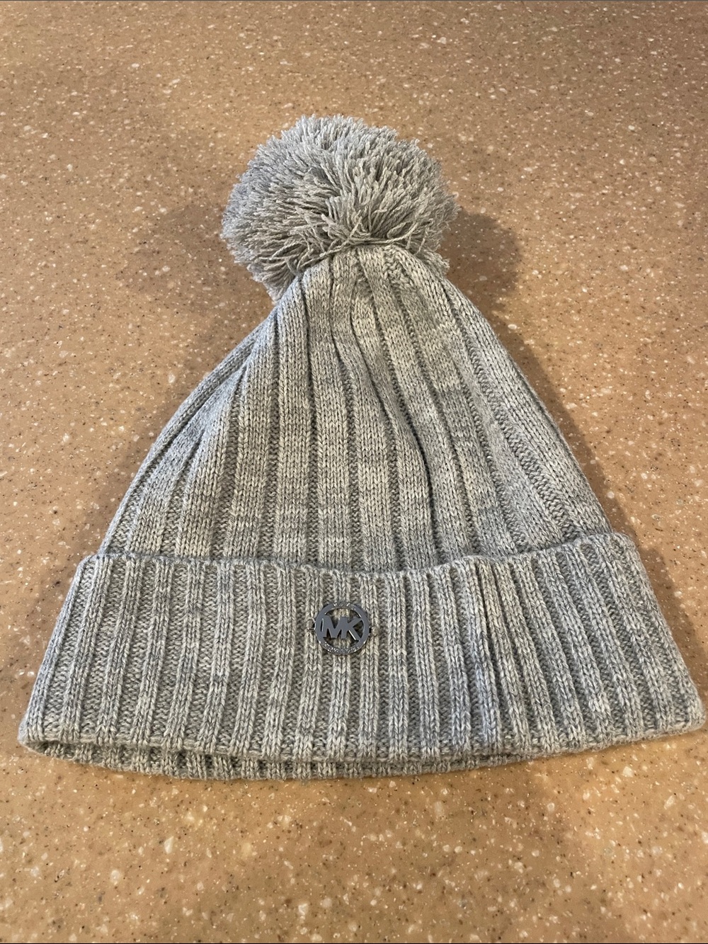 Michael Kors Gray Ribbed Knit Pom-Pom Beanie, NEW, No Tags